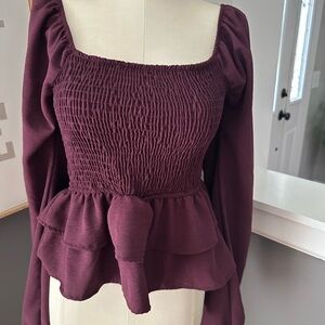 Altar'd State Deep Burgundy Smocked Blouse
